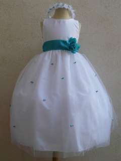 NEW WHITE TURQUOISE BRIDALS FLOWER GIRL PAGEANT DRESSES  