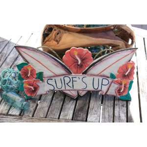  Surfs Up Wooden Sign 16   Hand Carved   Surf Decor 