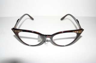 Cateye Vintage Glasses Shades Brown gold Rhinestone 50s small Cat Eye 