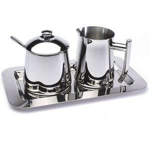 Frieling Stainless Steel Sugar Bowl w/ Spoon & Creamer with Tray 