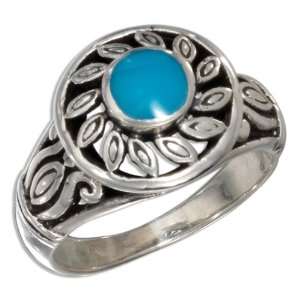   Silver Filigree Sun Design with Turquoise Center Stone Ring Jewelry