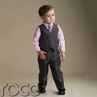 Baby Boys Waistcoat Suit Grey and Pink 4 Pc Suit Boys Wedding Suit 