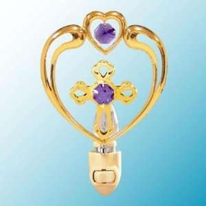  24k Gold Cross in Heart Night Light   Purple Swarovski 