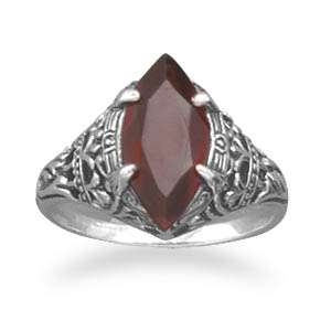 Sterling Silver Vintage Style Red Garnet Ring Size 5 9  