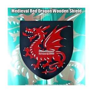   Red Dragon Wooden Shield Buckler With Handle