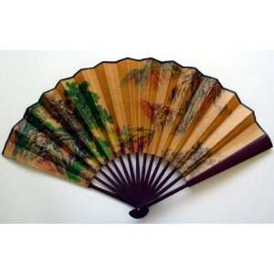  Chinese Art Painting Calligraphy Bamboo Fan Landscape 