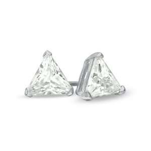 Trillion Cut Cubic Zirconia Stud Earrings in Sterling Silver 6mm SS CZ 