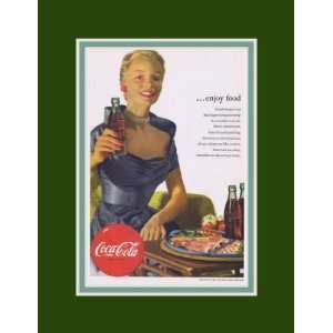    1952 Coke enjoy food lady with bottle Vintage Ad 
