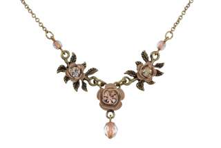 Michal Negrin Vintage Rose Necklace made with Red and Fuchsia Crystals 
