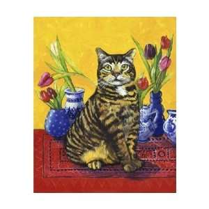  Cat & Tulips II by Isy Ochoa. Size 17.58 inches width by 