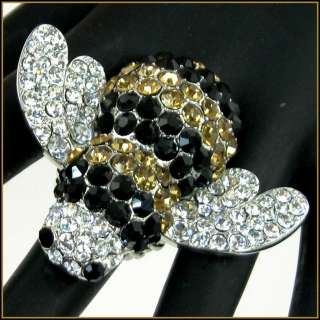 HuGe ToPaz & Black CRYSTAL BUMBLE BEE COCKTAIL Statement BLING Ring 