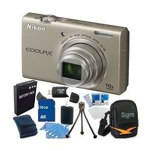   COOLPIX S6200 Silver 10x Zoom 16MP Camera 16GB Bundle