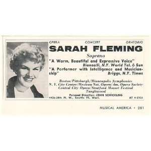  1962 Soprano Sarah Fleming Photo Booking Print Ad (Music 