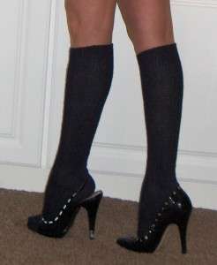   LONG VINTAGE TRUE NAVY BLUE CABLE KNIT KNEE HIGH SOCKS USED/WELL WORN