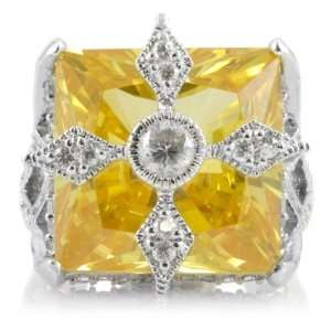  Debs Medieval Cross Canary CZ Cocktail Ring   Final Sale 