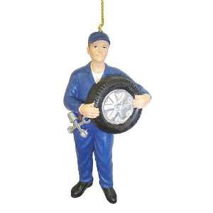  4 Auto Mechanic Repair Man With Tire Christmas Ornament 