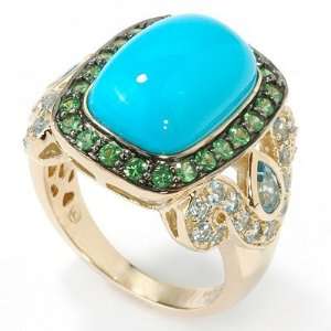  14K Gold Turquoise, Blue Topaz, & Tsavorite Ring Jewelry