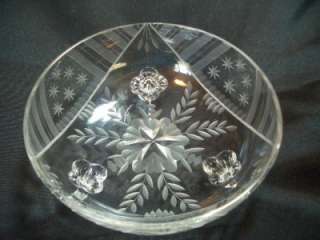 Beautiful Antique Etched Stars and Stripes Pattern Crystal Bowl