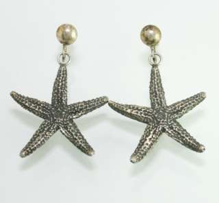 Vintage Sterling Silver Dangle Starfish Earrings Screw  