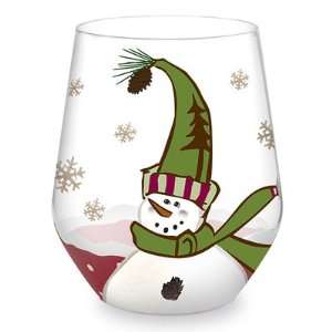  Stemless Wine Glass Frosty Snowman Cheers Drink ware