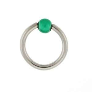  STAINLESS STEEL HOOPS WITH BALL GREEN Gauge 14, Ball Size 