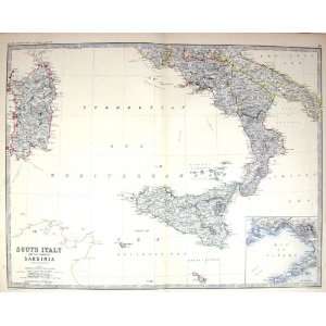   Map C1877 Italy Sardinia Sicily Lipari Islands Naples