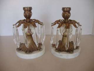 Antique Pair Brass Prisms Candle Holders CandleSticks  