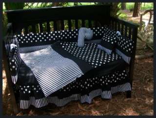 New Black White Polka Dot and Stripe Crib Bedding Set  