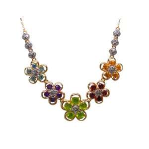   Diamond and Multi Colored Gemstone Gold Plated Necklace, 18 Jewelry