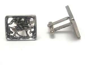 Vintage Pair Of Silver Toned Caped Man On Horse Cuff Links 22mm X 18mm 