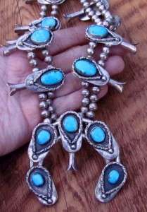   STERLING SILVER TURQUOISE SQUASH BLOSSOM NECKLACE WESTERN  