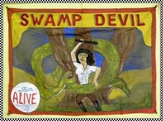 THE SWAMP DEVIL,Original Vintage Sideshow Carnival Banner 7x6 