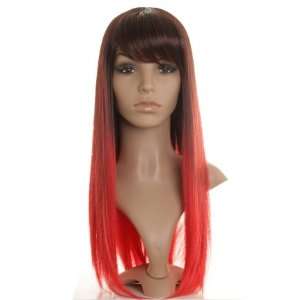 Long Dark Brown in to Bright Red Wig   Dip Dye effect   Straight Wig 