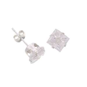    Sterling Silver Invisible Square 6mm CZ Stud Earrings Jewelry