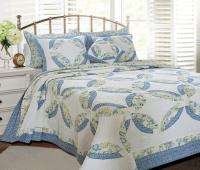 NEW Double Wedding Ring Blue Green T Quilt Set Coverlet  