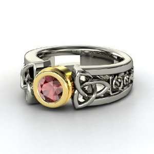 Celtic Sun Ring, Round Red Garnet Sterling Silver Ring