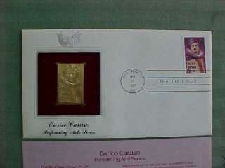 1987 22K Gold FDC Stamp Enrico Caruso Performing Arts  
