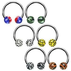 316L Stainless Steel Horse Shoe with Camouflage Printed Balls   14G 