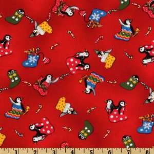   Penguin Happy Holidays Stockings Red Fabric By The Yard Arts, Crafts
