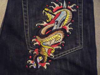 ED HARDY Skull & Cobra Cotton Jeans  34 x 33  