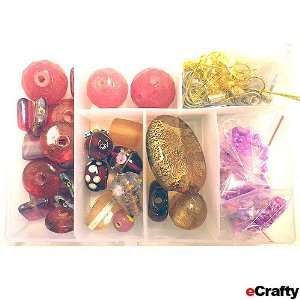  Jewelry Makers Glass Beads in Organizer Box PINKS 1/2 LB 