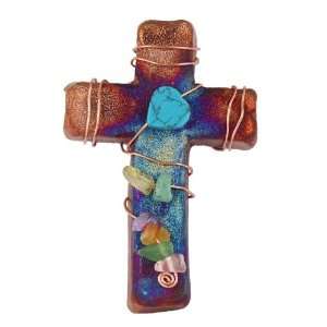  Handmade Raku Cross Magnet with Gemstone by Raku 