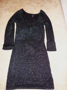 White House Black Market Sparkle Ribbed Black Long Sleeve Sweater 