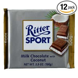 Ritter Sport, Milk Chocolate with Coconut, 3.5 Ounce Bars (Pack of 12)