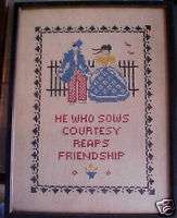 Vintage Framed X Stitch Sampler HE WHO SOWS On Linen  