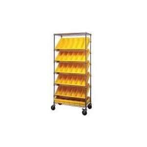  Mobile Slanted Chrome Wire Shelving Unit with Bins   MWRS 