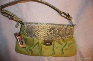 NEW CEE KLEIN LIME GREEN HOBO BAG WITH FAUX SNAKE SKIN DESIGN  