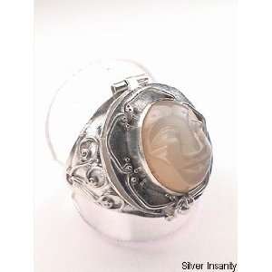  Carved Sterling Silver Moonstone Face Poison Ring size 7 Jewelry