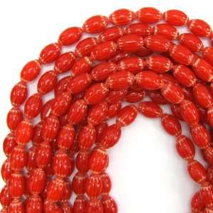    16mm new red chevrons barrel trade beads 15 strand
