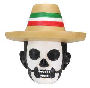   Day of the Dead Black & White Mexican Mask Sombrero Skull Figurine Hat